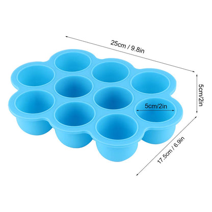 Silicone Food Freezer Tray, 10 Holes Reusable Container with Lid for Homemade Baby Food Baking Storage, Food Grade Silicone, Dishwasher Safe, Microwave Oven Safe (Blue)
