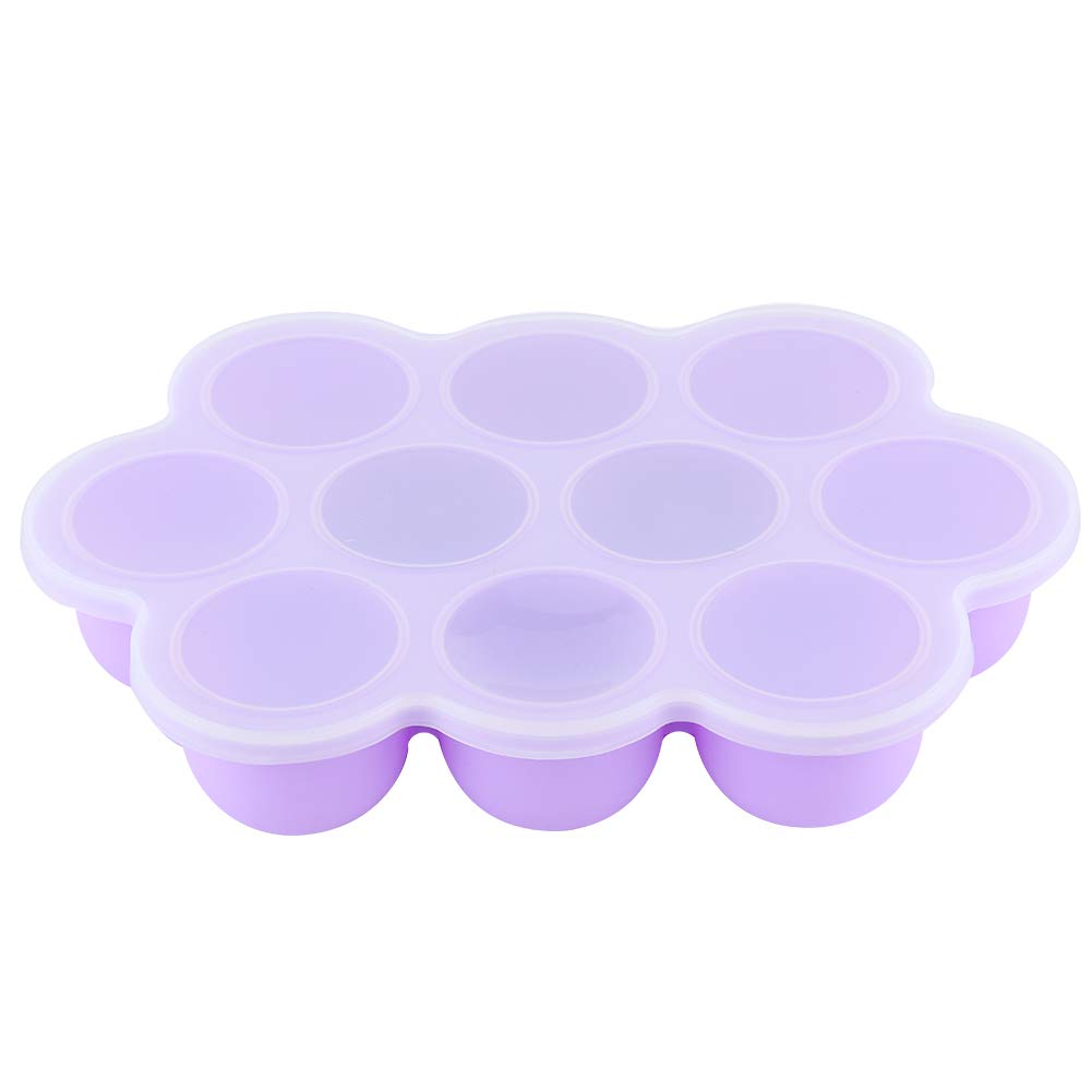 Silicone Food Freezer Tray, 10 Holes Reusable Container with Lid for Homemade Baby Food Baking Storage, Food Grade Silicone, Dishwasher Safe, Microwave Oven Safe (Blue)