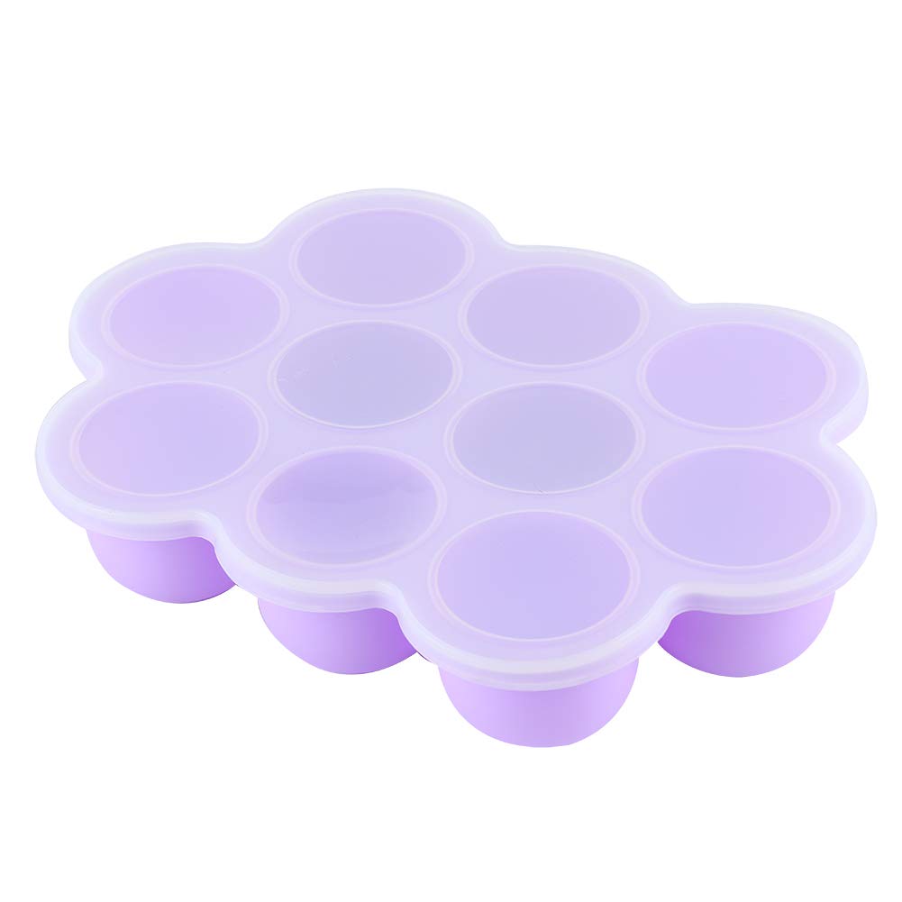 Silicone Food Freezer Tray, 10 Holes Reusable Container with Lid for Homemade Baby Food Baking Storage, Food Grade Silicone, Dishwasher Safe, Microwave Oven Safe (Blue)