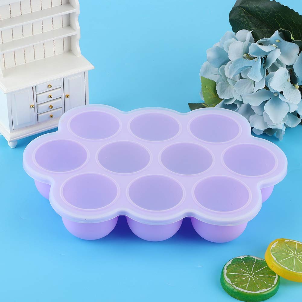 Silicone Food Freezer Tray, 10 Holes Reusable Container with Lid for Homemade Baby Food Baking Storage, Food Grade Silicone, Dishwasher Safe, Microwave Oven Safe (Blue)