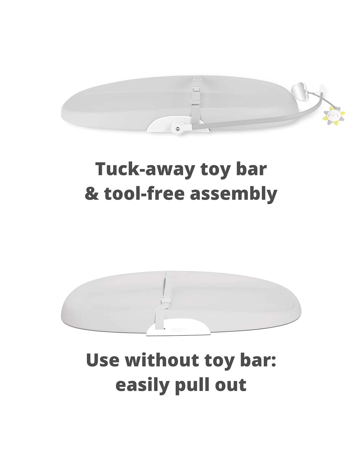 Baby Changing Pad Nursery Style Wipe-Clean Contoured with Cushioned Foam, Non-Skid Base, Built-in Safety Belt & Tuck-Away Toy Bar Fits Standard Changing Tables, Oat