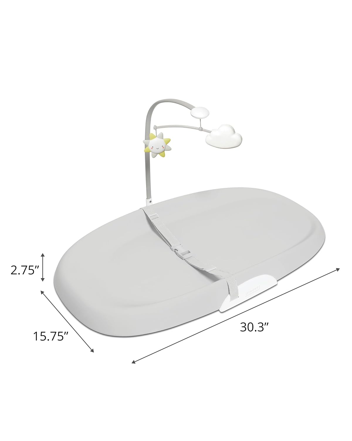 Baby Changing Pad Nursery Style Wipe-Clean Contoured with Cushioned Foam, Non-Skid Base, Built-in Safety Belt & Tuck-Away Toy Bar Fits Standard Changing Tables, Oat