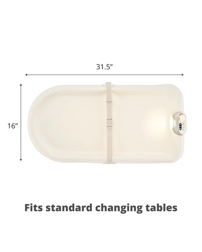 Baby Changing Pad Nursery Style Wipe-Clean Contoured with Cushioned Foam, Non-Skid Base, Built-in Safety Belt & Tuck-Away Toy Bar Fits Standard Changing Tables, Oat
