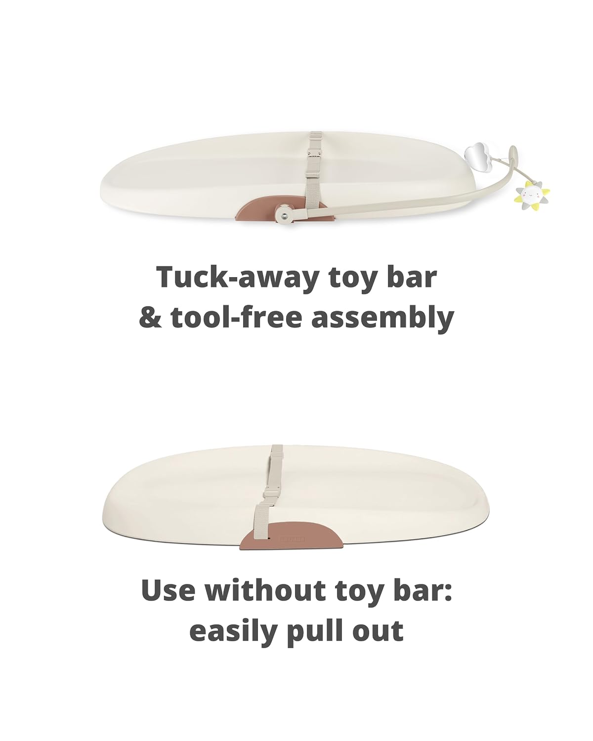 Baby Changing Pad Nursery Style Wipe-Clean Contoured with Cushioned Foam, Non-Skid Base, Built-in Safety Belt & Tuck-Away Toy Bar Fits Standard Changing Tables, Oat