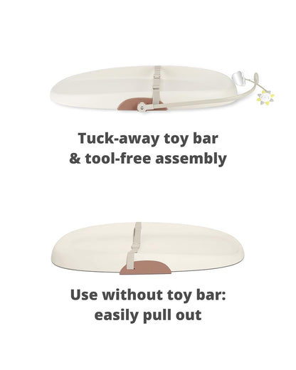 Baby Changing Pad Nursery Style Wipe-Clean Contoured with Cushioned Foam, Non-Skid Base, Built-in Safety Belt & Tuck-Away Toy Bar Fits Standard Changing Tables, Oat