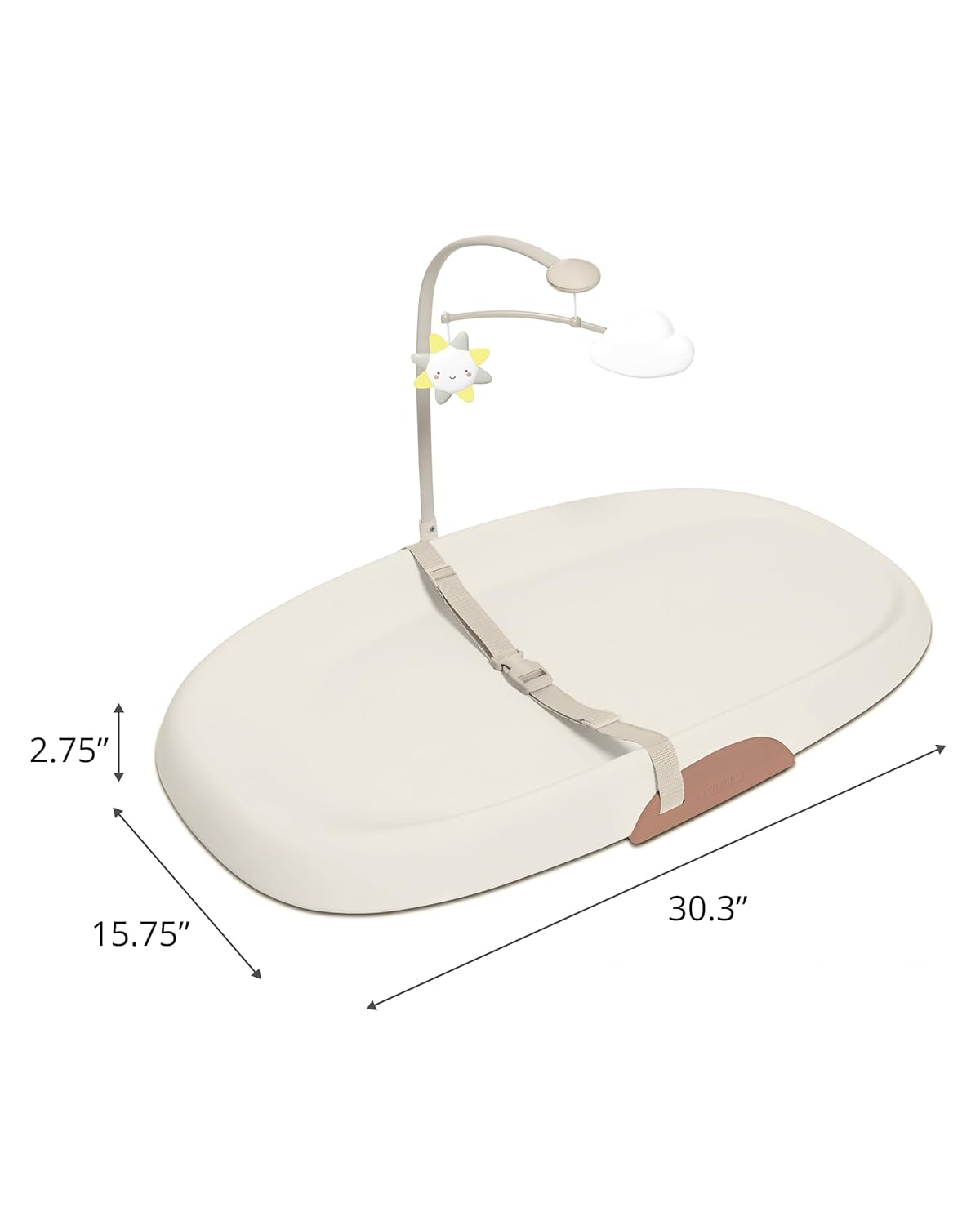 Baby Changing Pad Nursery Style Wipe-Clean Contoured with Cushioned Foam, Non-Skid Base, Built-in Safety Belt & Tuck-Away Toy Bar Fits Standard Changing Tables, Oat