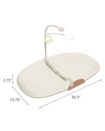 Baby Changing Pad Nursery Style Wipe-Clean Contoured with Cushioned Foam, Non-Skid Base, Built-in Safety Belt & Tuck-Away Toy Bar Fits Standard Changing Tables, Oat