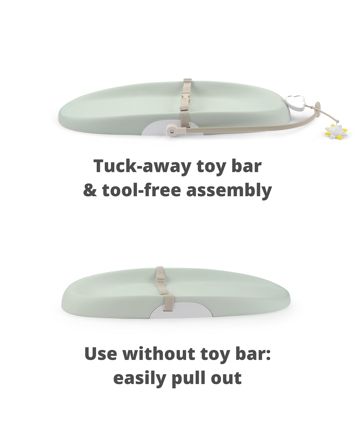 Baby Changing Pad Nursery Style Wipe-Clean Contoured with Cushioned Foam, Non-Skid Base, Built-in Safety Belt & Tuck-Away Toy Bar Fits Standard Changing Tables, Oat