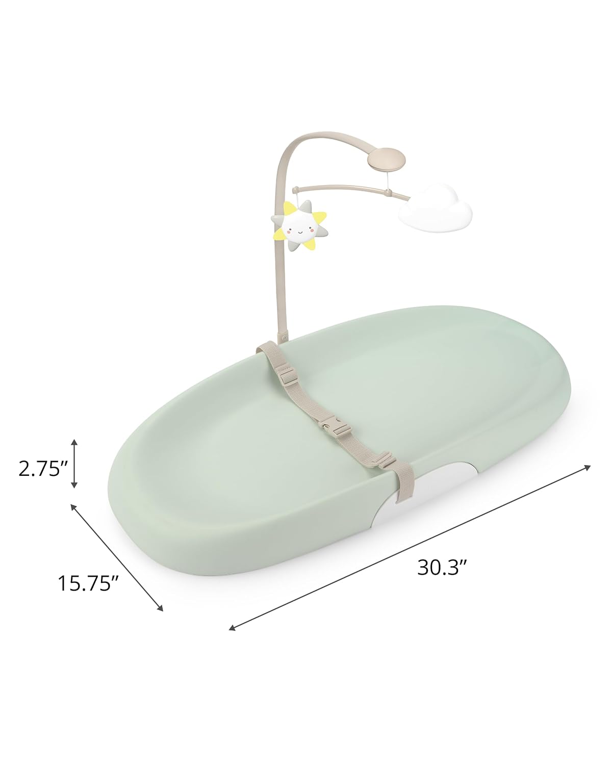 Baby Changing Pad Nursery Style Wipe-Clean Contoured with Cushioned Foam, Non-Skid Base, Built-in Safety Belt & Tuck-Away Toy Bar Fits Standard Changing Tables, Oat