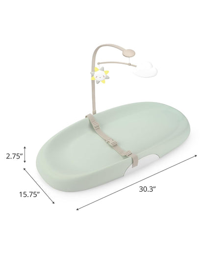 Baby Changing Pad Nursery Style Wipe-Clean Contoured with Cushioned Foam, Non-Skid Base, Built-in Safety Belt & Tuck-Away Toy Bar Fits Standard Changing Tables, Oat