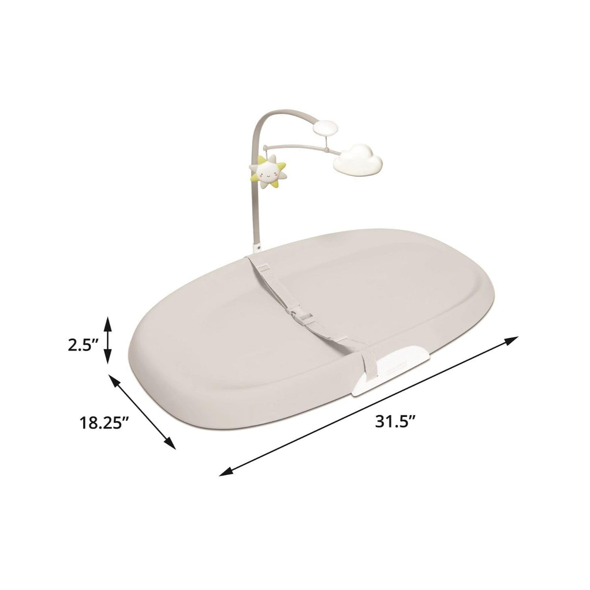 Baby Changing Pad Nursery Style Wipe-Clean Contoured with Cushioned Foam, Non-Skid Base, Built-in Safety Belt & Tuck-Away Toy Bar Fits Standard Changing Tables, Oat