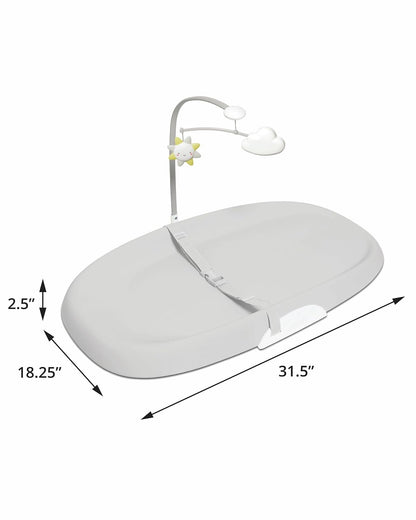Baby Changing Pad Nursery Style Wipe-Clean Contoured with Cushioned Foam, Non-Skid Base, Built-in Safety Belt & Tuck-Away Toy Bar Fits Standard Changing Tables, Oat