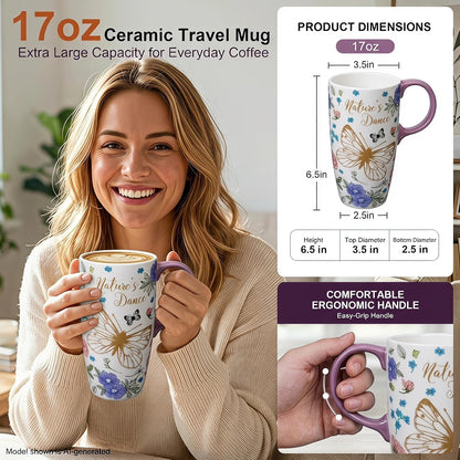 17oz Van Gogh Wheat Field Ceramic Travel Mug with Lid & Gift Box | Post Impressionist Art Coffee Cup, Microwave & Dishwasher Safe Large Latte Tea Mug, Car cupholder fit