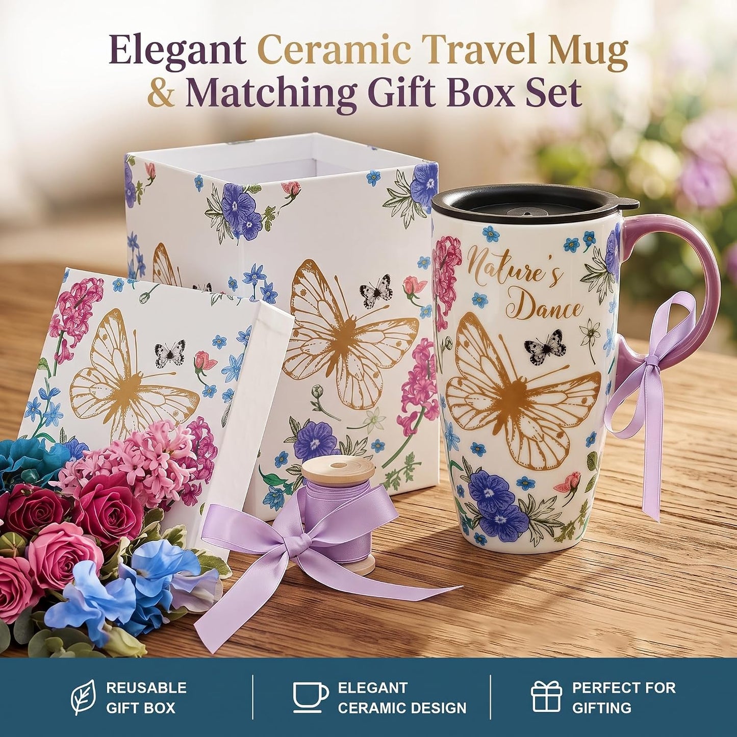 17oz Van Gogh Wheat Field Ceramic Travel Mug with Lid & Gift Box | Post Impressionist Art Coffee Cup, Microwave & Dishwasher Safe Large Latte Tea Mug, Car cupholder fit