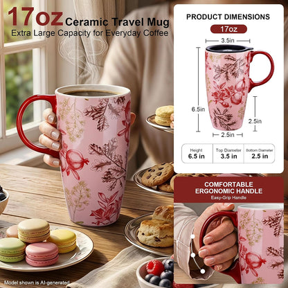 17oz Van Gogh Wheat Field Ceramic Travel Mug with Lid & Gift Box | Post Impressionist Art Coffee Cup, Microwave & Dishwasher Safe Large Latte Tea Mug, Car cupholder fit