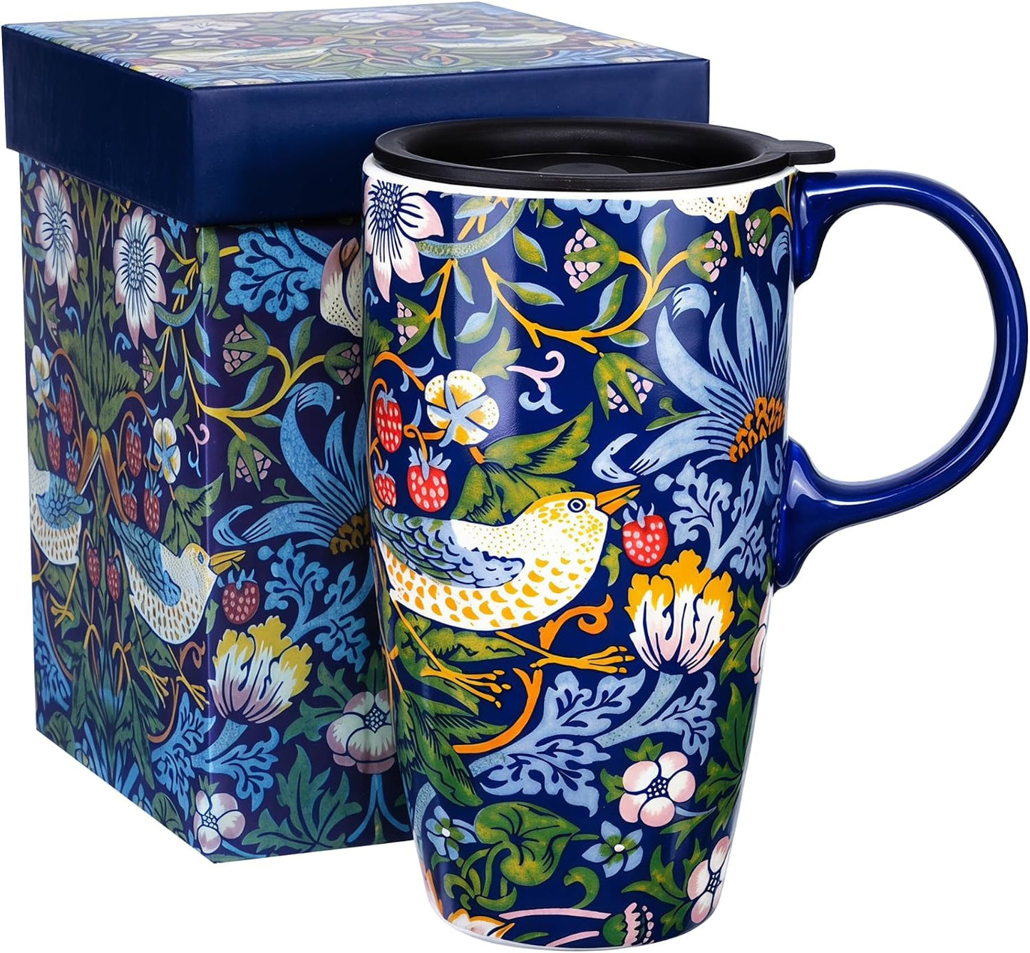 17oz Van Gogh Wheat Field Ceramic Travel Mug with Lid & Gift Box | Post Impressionist Art Coffee Cup, Microwave & Dishwasher Safe Large Latte Tea Mug, Car cupholder fit