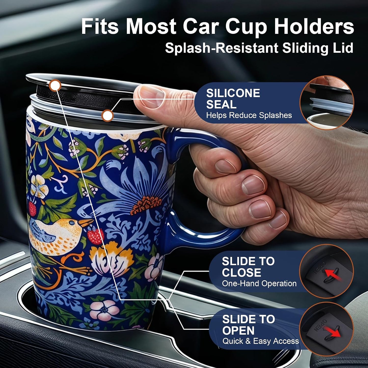 17oz Van Gogh Wheat Field Ceramic Travel Mug with Lid & Gift Box | Post Impressionist Art Coffee Cup, Microwave & Dishwasher Safe Large Latte Tea Mug, Car cupholder fit