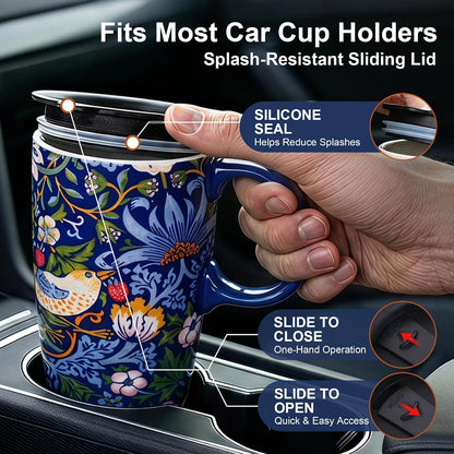 17oz Van Gogh Wheat Field Ceramic Travel Mug with Lid & Gift Box | Post Impressionist Art Coffee Cup, Microwave & Dishwasher Safe Large Latte Tea Mug, Car cupholder fit