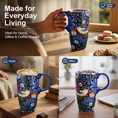 17oz Van Gogh Wheat Field Ceramic Travel Mug with Lid & Gift Box | Post Impressionist Art Coffee Cup, Microwave & Dishwasher Safe Large Latte Tea Mug, Car cupholder fit