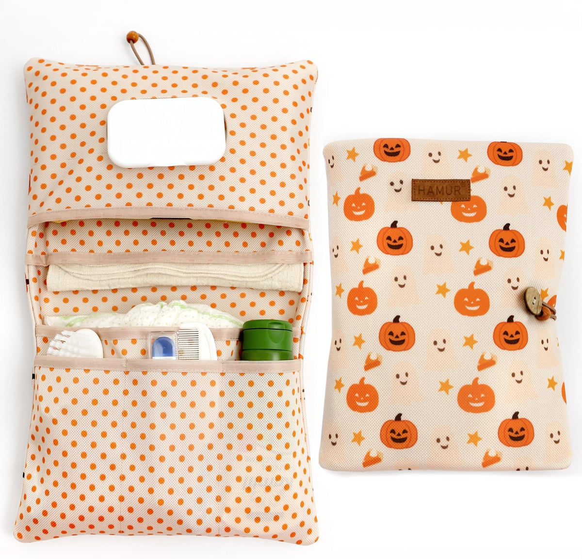 HAMUR Baby Diaper Bag Organizer – Compact & Foldable Stroller Pouch for Newborn Essentials | Travel-Friendly | Fits Boys & Girls (Halloween)