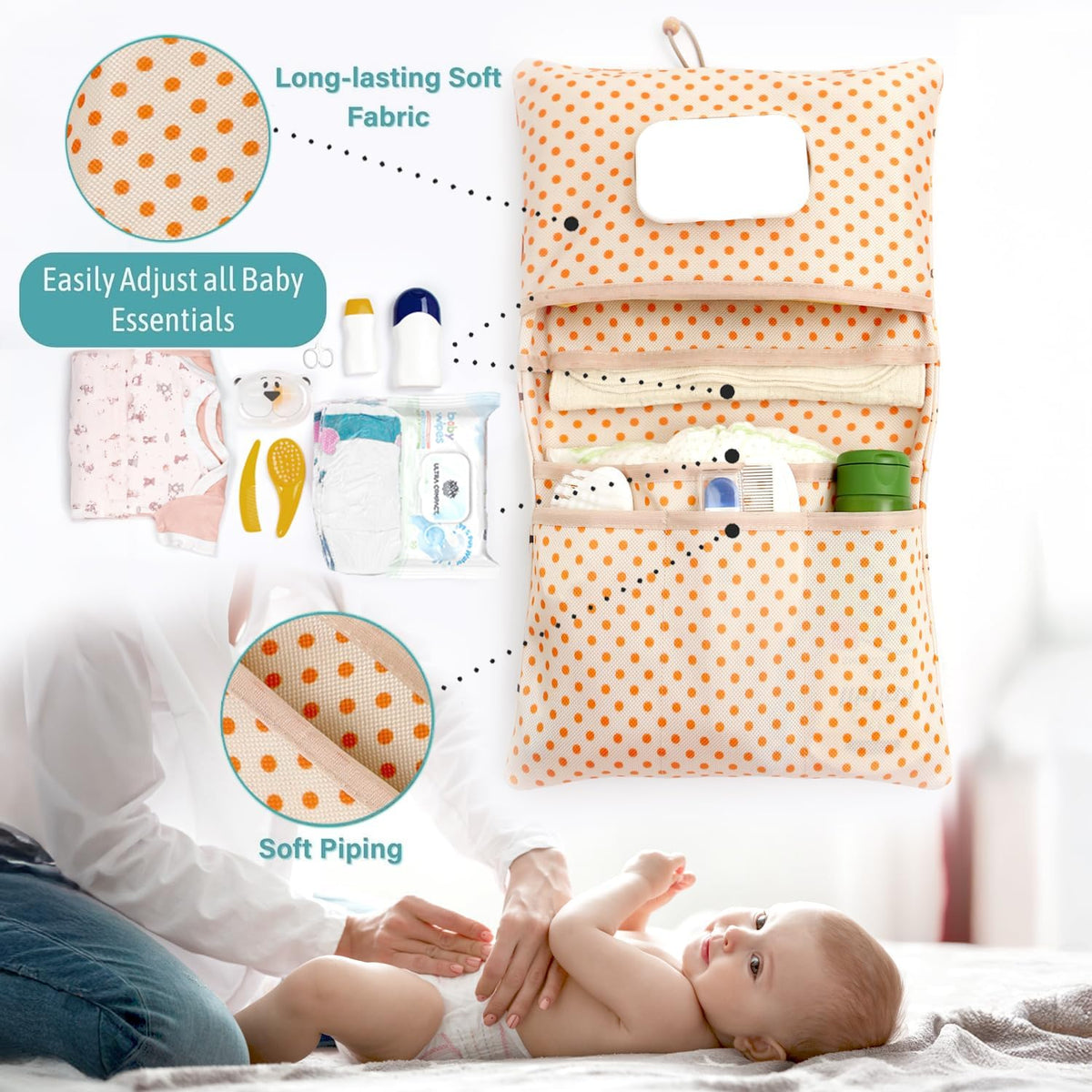 HAMUR Baby Diaper Bag Organizer – Compact & Foldable Stroller Pouch for Newborn Essentials | Travel-Friendly | Fits Boys & Girls (Halloween)