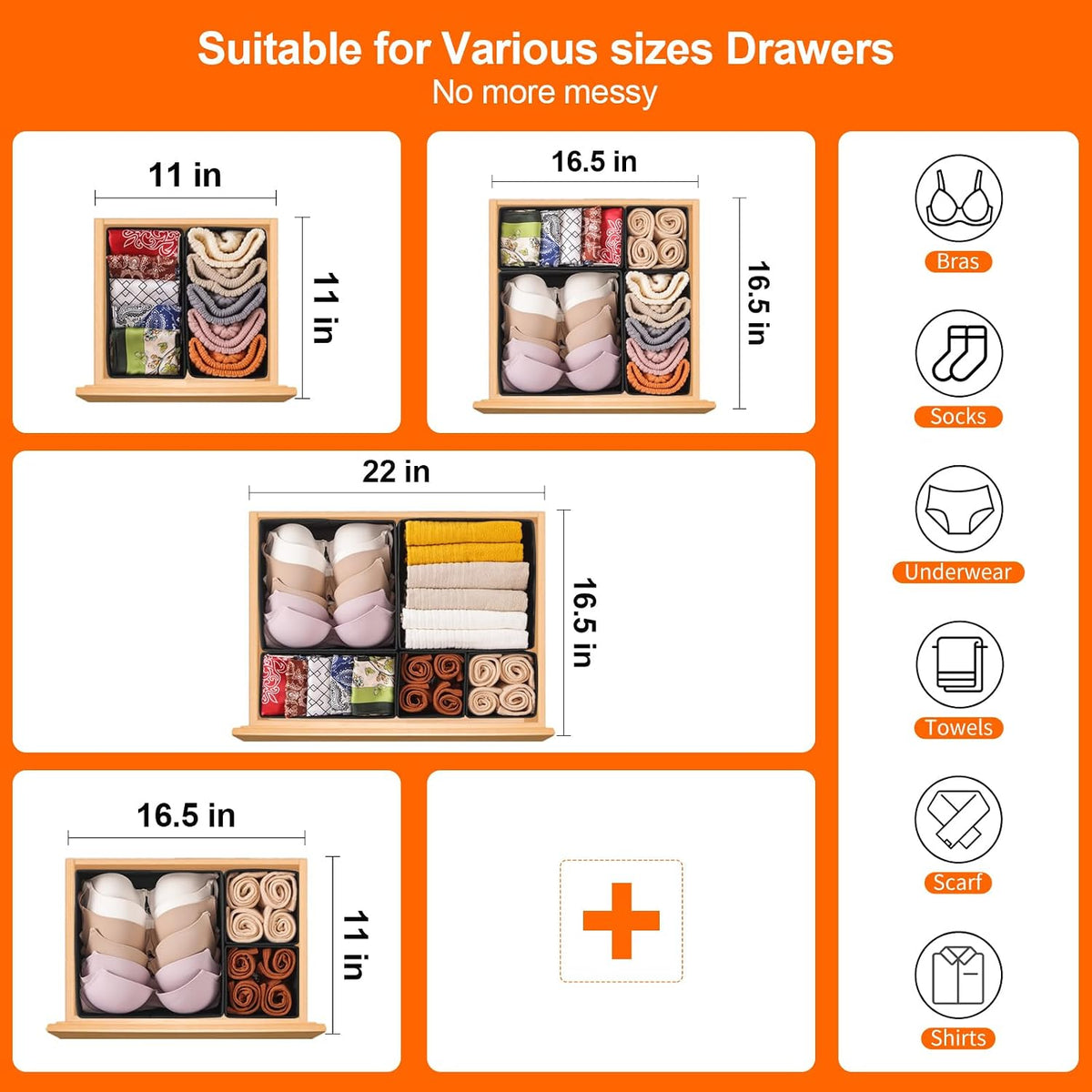 6 Pack Drawer Organizers for Clothing, Dresser Drawer Organizer Clothes, Fabric Foldable Closet Organizers and Storage Basket Bins for Clothes, Underwear, Bras, Socks (Pink)