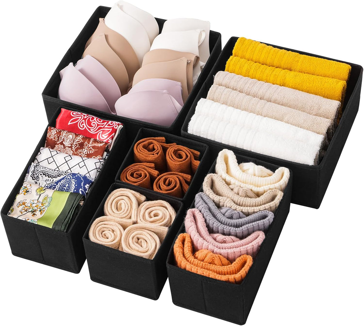 6 Pack Drawer Organizers for Clothing, Dresser Drawer Organizer Clothes, Fabric Foldable Closet Organizers and Storage Basket Bins for Clothes, Underwear, Bras, Socks (Pink)