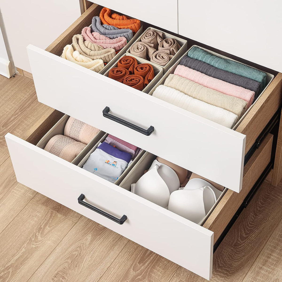 6 Pack Drawer Organizers for Clothing, Dresser Drawer Organizer Clothes, Fabric Foldable Closet Organizers and Storage Basket Bins for Clothes, Underwear, Bras, Socks (Pink)