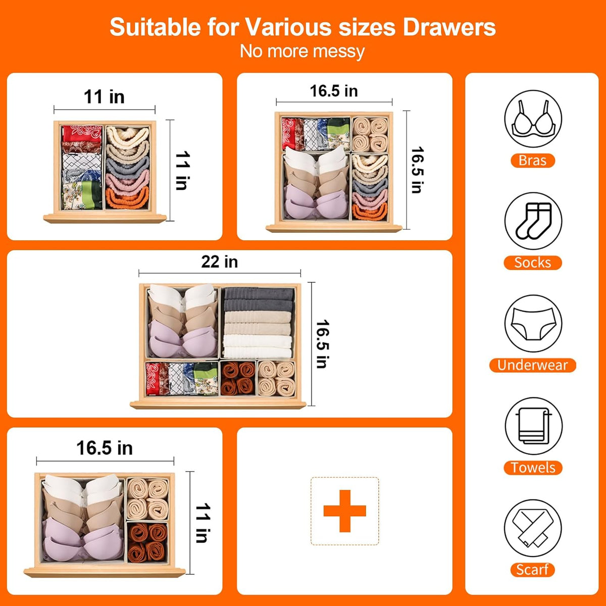 6 Pack Drawer Organizers for Clothing, Dresser Drawer Organizer Clothes, Fabric Foldable Closet Organizers and Storage Basket Bins for Clothes, Underwear, Bras, Socks (Pink)
