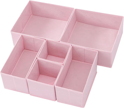 6 Pack Drawer Organizers for Clothing, Dresser Drawer Organizer Clothes, Fabric Foldable Closet Organizers and Storage Basket Bins for Clothes, Underwear, Bras, Socks (Pink)