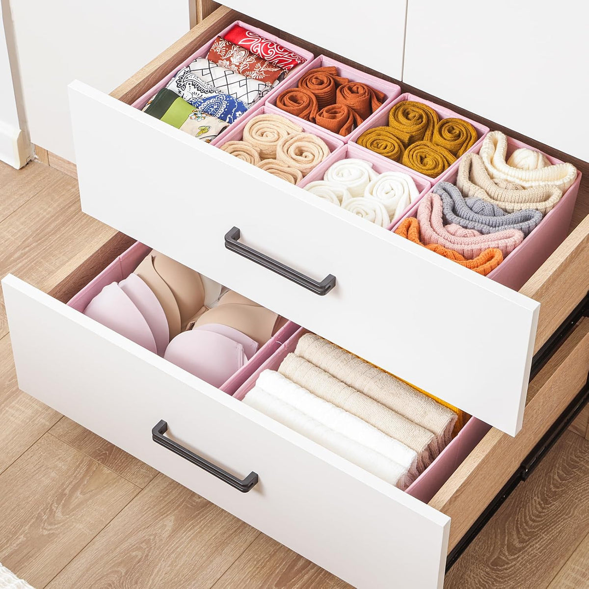 6 Pack Drawer Organizers for Clothing, Dresser Drawer Organizer Clothes, Fabric Foldable Closet Organizers and Storage Basket Bins for Clothes, Underwear, Bras, Socks (Pink)