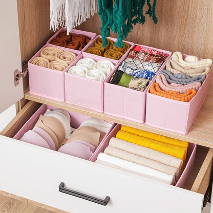 6 Pack Drawer Organizers for Clothing, Dresser Drawer Organizer Clothes, Fabric Foldable Closet Organizers and Storage Basket Bins for Clothes, Underwear, Bras, Socks (Pink)