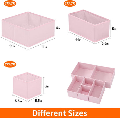 6 Pack Drawer Organizers for Clothing, Dresser Drawer Organizer Clothes, Fabric Foldable Closet Organizers and Storage Basket Bins for Clothes, Underwear, Bras, Socks (Pink)