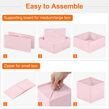 6 Pack Drawer Organizers for Clothing, Dresser Drawer Organizer Clothes, Fabric Foldable Closet Organizers and Storage Basket Bins for Clothes, Underwear, Bras, Socks (Pink)