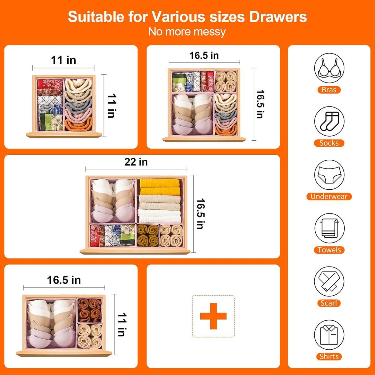 6 Pack Drawer Organizers for Clothing, Dresser Drawer Organizer Clothes, Fabric Foldable Closet Organizers and Storage Basket Bins for Clothes, Underwear, Bras, Socks (Pink)