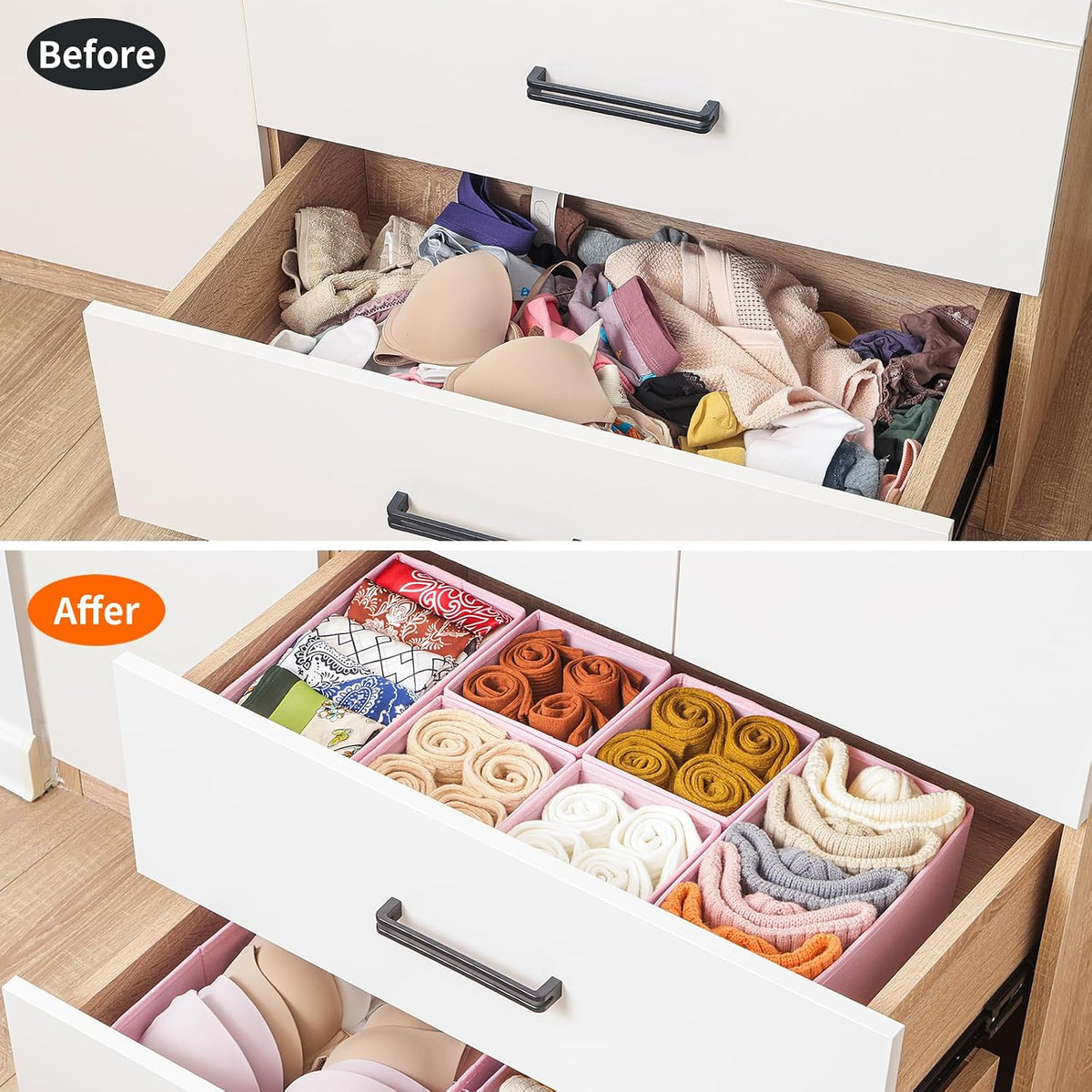 6 Pack Drawer Organizers for Clothing, Dresser Drawer Organizer Clothes, Fabric Foldable Closet Organizers and Storage Basket Bins for Clothes, Underwear, Bras, Socks (Pink)