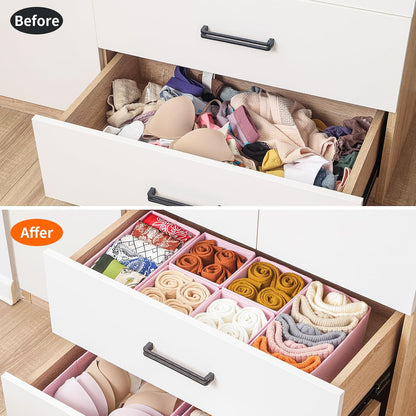 6 Pack Drawer Organizers for Clothing, Dresser Drawer Organizer Clothes, Fabric Foldable Closet Organizers and Storage Basket Bins for Clothes, Underwear, Bras, Socks (Pink)