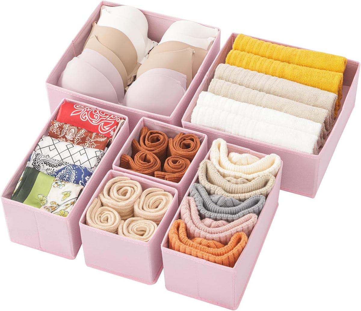 6 Pack Drawer Organizers for Clothing, Dresser Drawer Organizer Clothes, Fabric Foldable Closet Organizers and Storage Basket Bins for Clothes, Underwear, Bras, Socks (Pink)