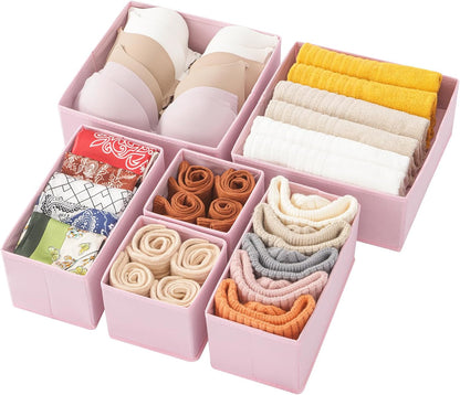 6 Pack Drawer Organizers for Clothing, Dresser Drawer Organizer Clothes, Fabric Foldable Closet Organizers and Storage Basket Bins for Clothes, Underwear, Bras, Socks (Pink)