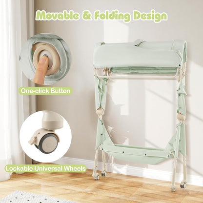 Baby Changing Table with Wheels, Portable Folding Diaper Station Nursery Organizer with Storage Basket, Hanging Rack, Adjustable Height, Safety Belt for Newborn Infant (Light Gray)