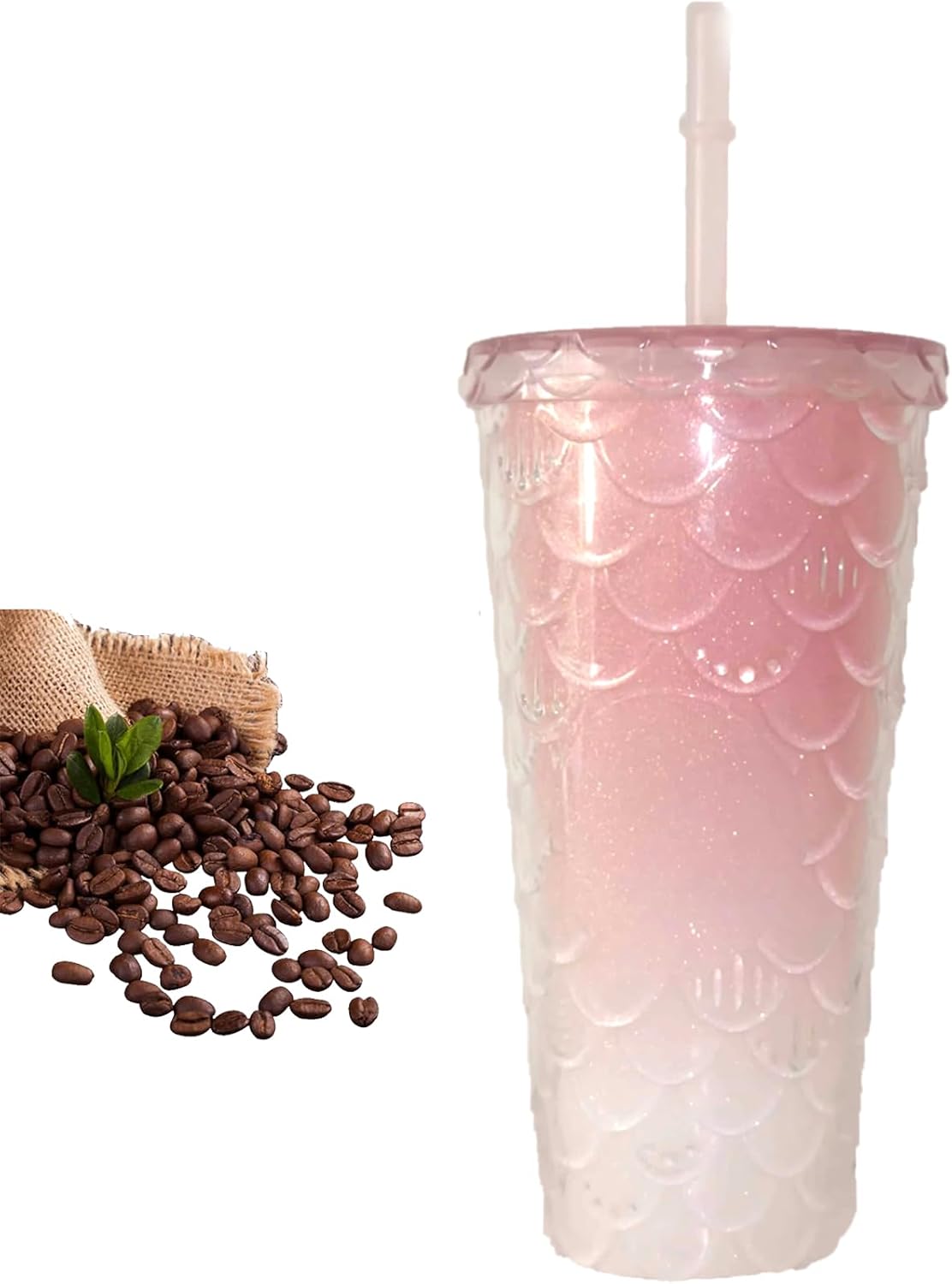 Studded Tumbler With Straw Tumblers With Lids And Straws Iridescent Blue Cups Water Cup With Straw And Lid BPA-Free Double-Wall Plastic for Iced Coffee Cups or Water 24 Oz