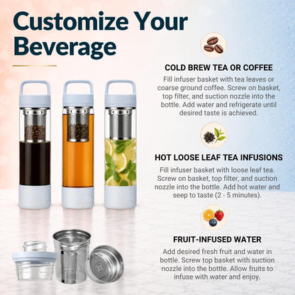Farasi Loose Leaf Tea Infuser Bottle Wide Mouth Coffee, Fruit, Insulated Stainless Steel Water Bottle Infuser Tumbler - Leakproof Built In Handle Travel Mug Pink Floral 24 oz