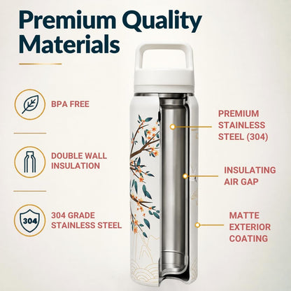 Farasi Loose Leaf Tea Infuser Bottle Wide Mouth Coffee, Fruit, Insulated Stainless Steel Water Bottle Infuser Tumbler - Leakproof Built In Handle Travel Mug Pink Floral 24 oz