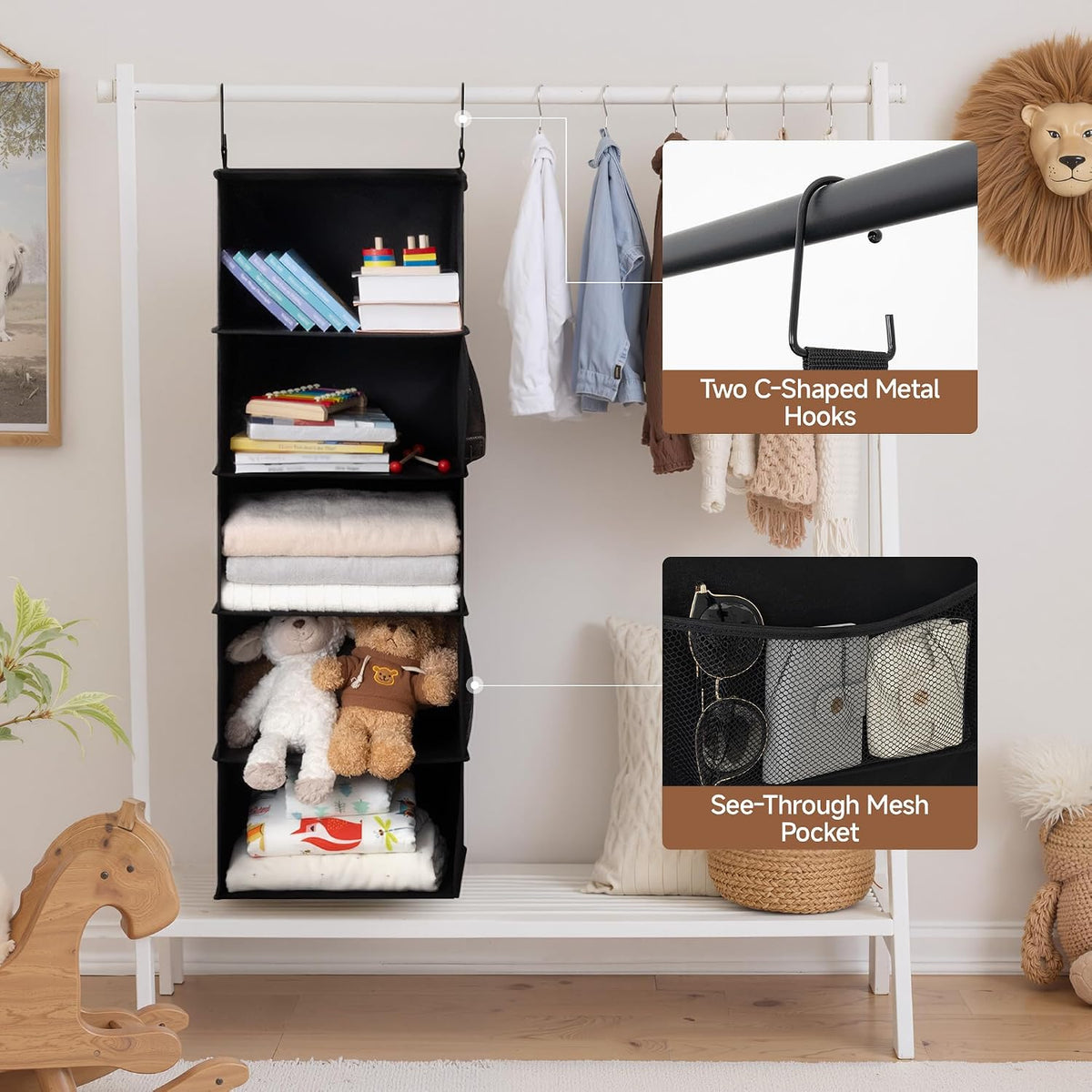 Hanging Closet Organizer for Small Closets, 5 Shelf
