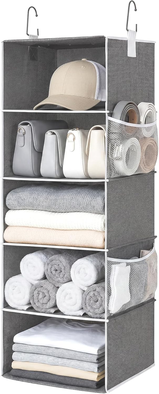 Hanging Closet Organizer for Small Closets, 5 Shelf
