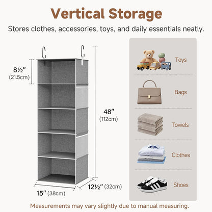 Hanging Closet Organizer for Small Closets, 5 Shelf