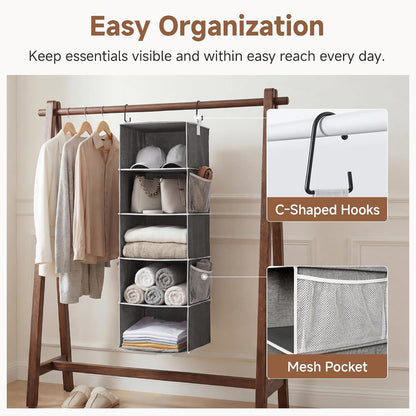 Hanging Closet Organizer for Small Closets, 5 Shelf