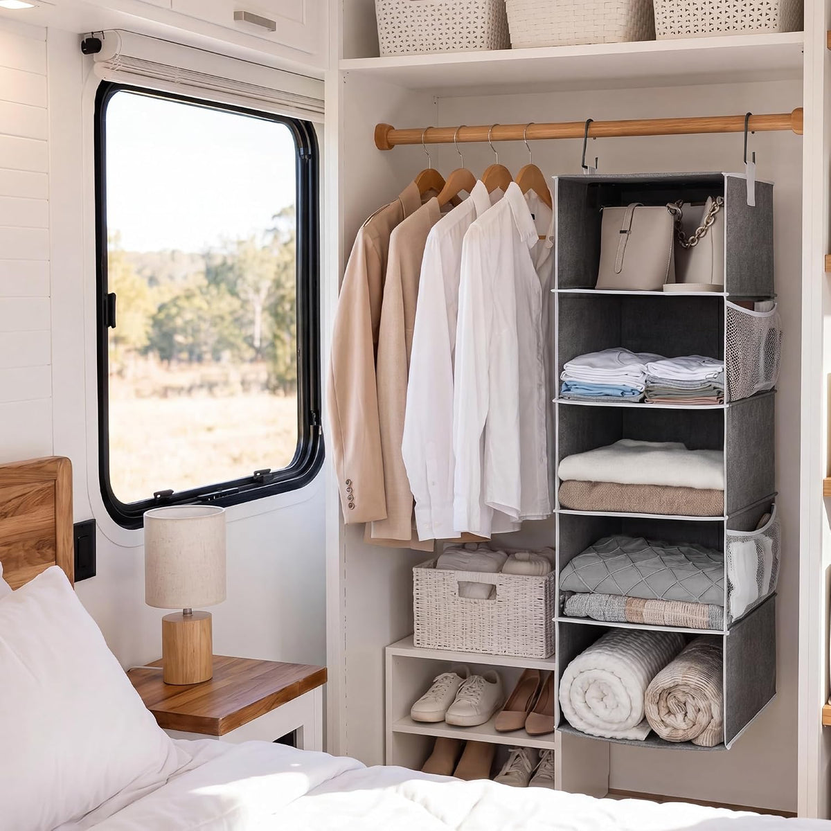 Hanging Closet Organizer for Small Closets, 5 Shelf