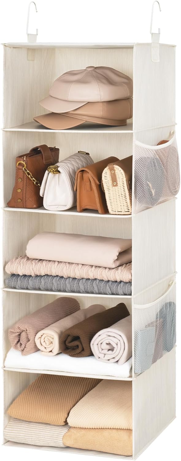 Hanging Closet Organizer for Small Closets, 5 Shelf