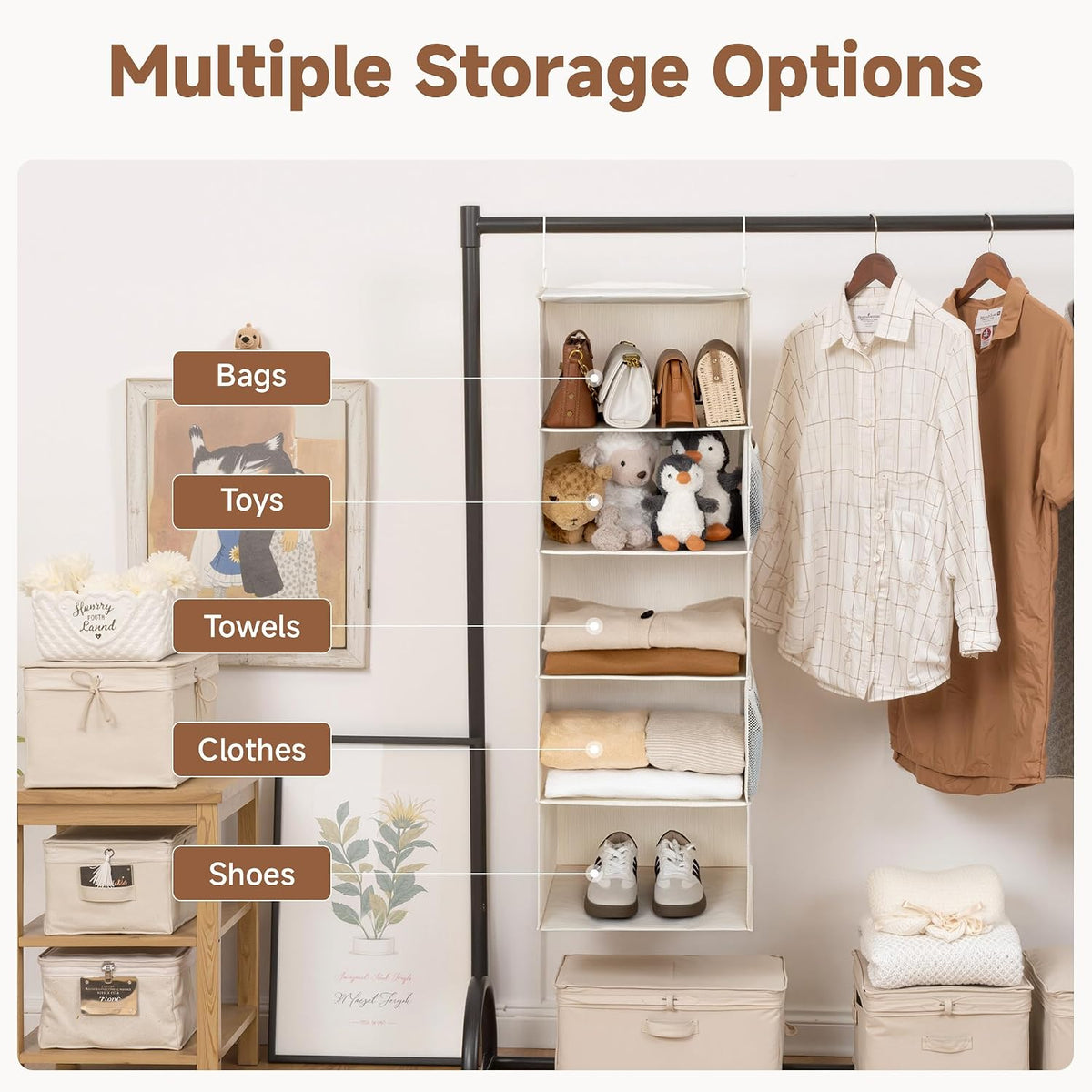 Hanging Closet Organizer for Small Closets, 5 Shelf